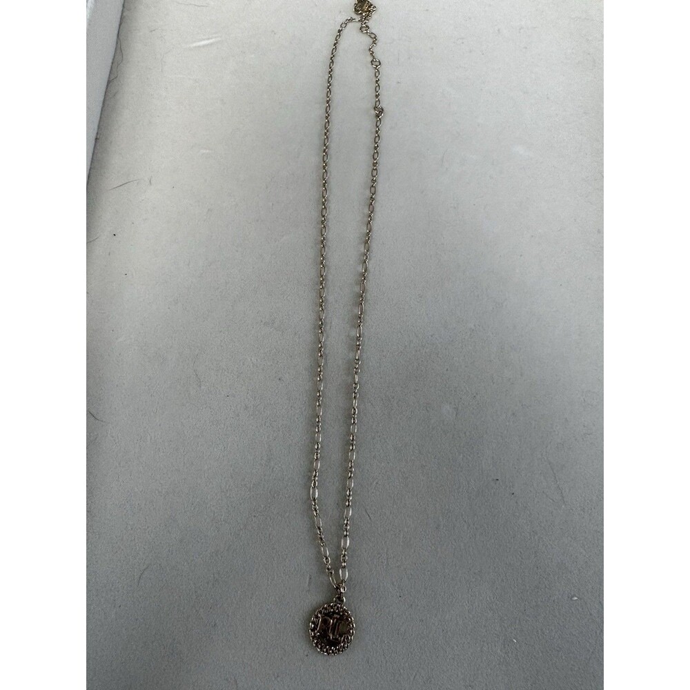 Lauren Ralph Lauren LRL Logo Circle Pendant Medallion Necklace Gold Tone Chain